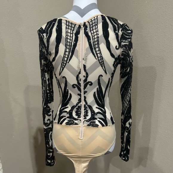 BANJUL Sheer Nude Bodysuit with Black Sequins, NWOT! - Picture 3 of 6